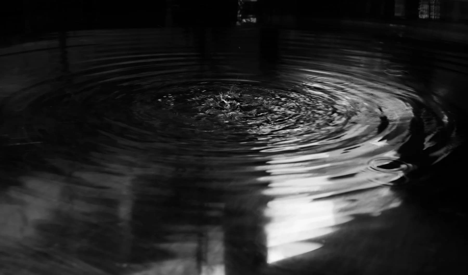 A slender reflection across dark water